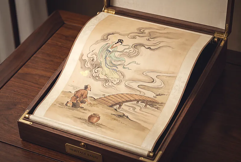 The fairy Qiongjiang and Qifu beside the Mawei River (ink-and-colour illustration)