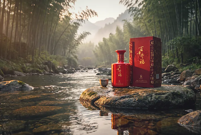 A bamboo grove along a clear river at the foot of misty mountains in western Sichuan