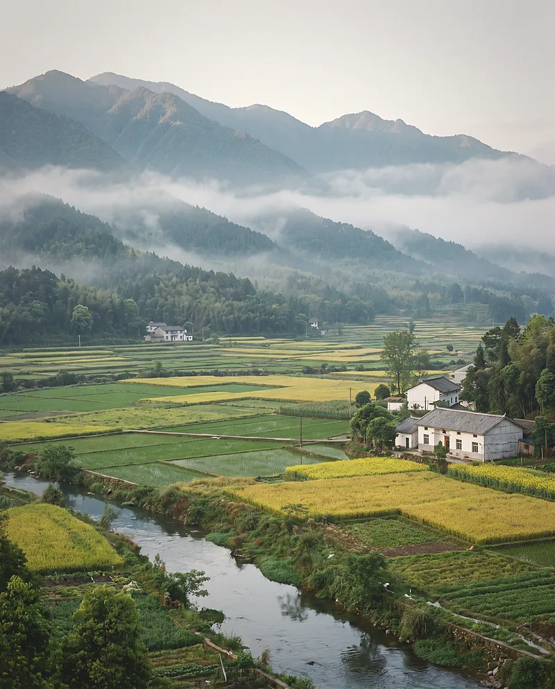 Mianzhu farmland and streams below the Longmen Mountains