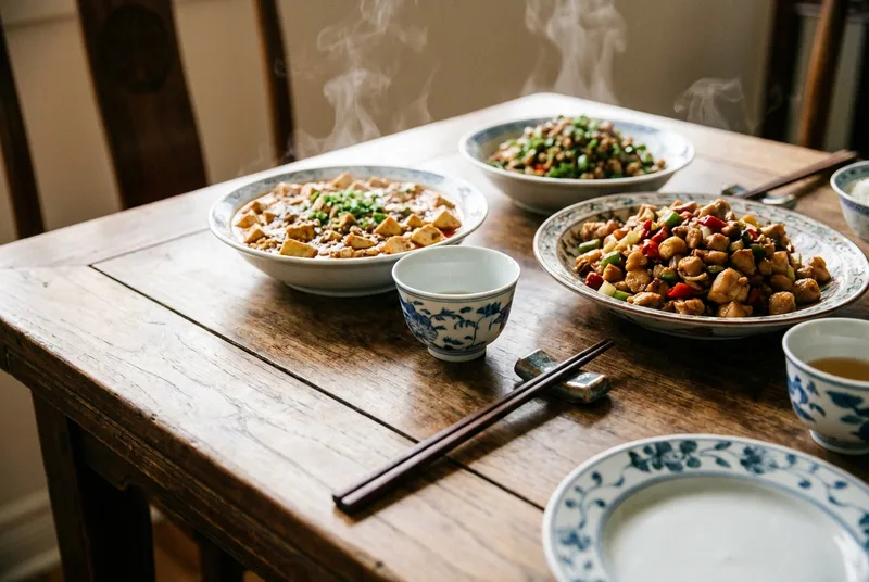 摆满佳肴的传统中式宴席桌面
