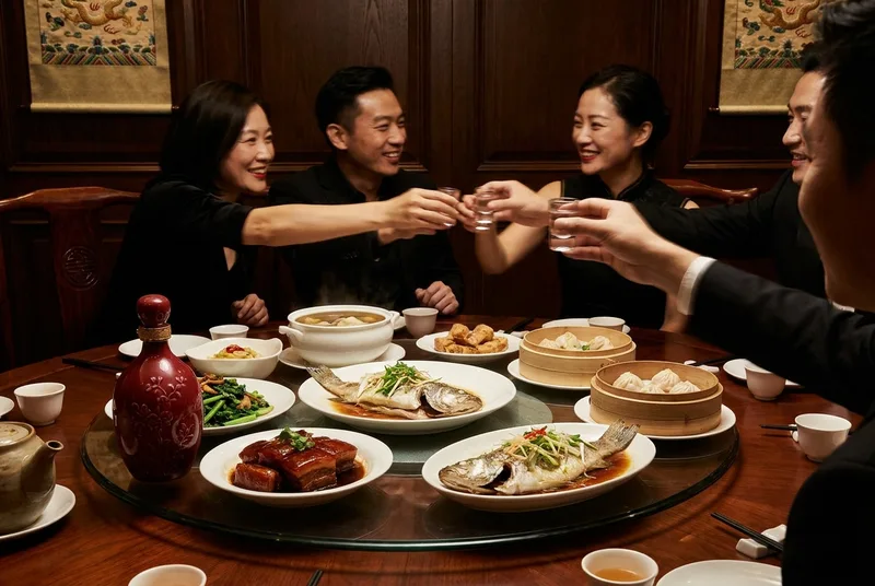 中国宴席上的圆桌与美食