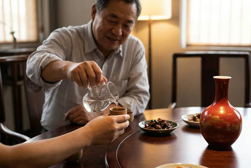 家宴上倒酒的宁静瞬间
